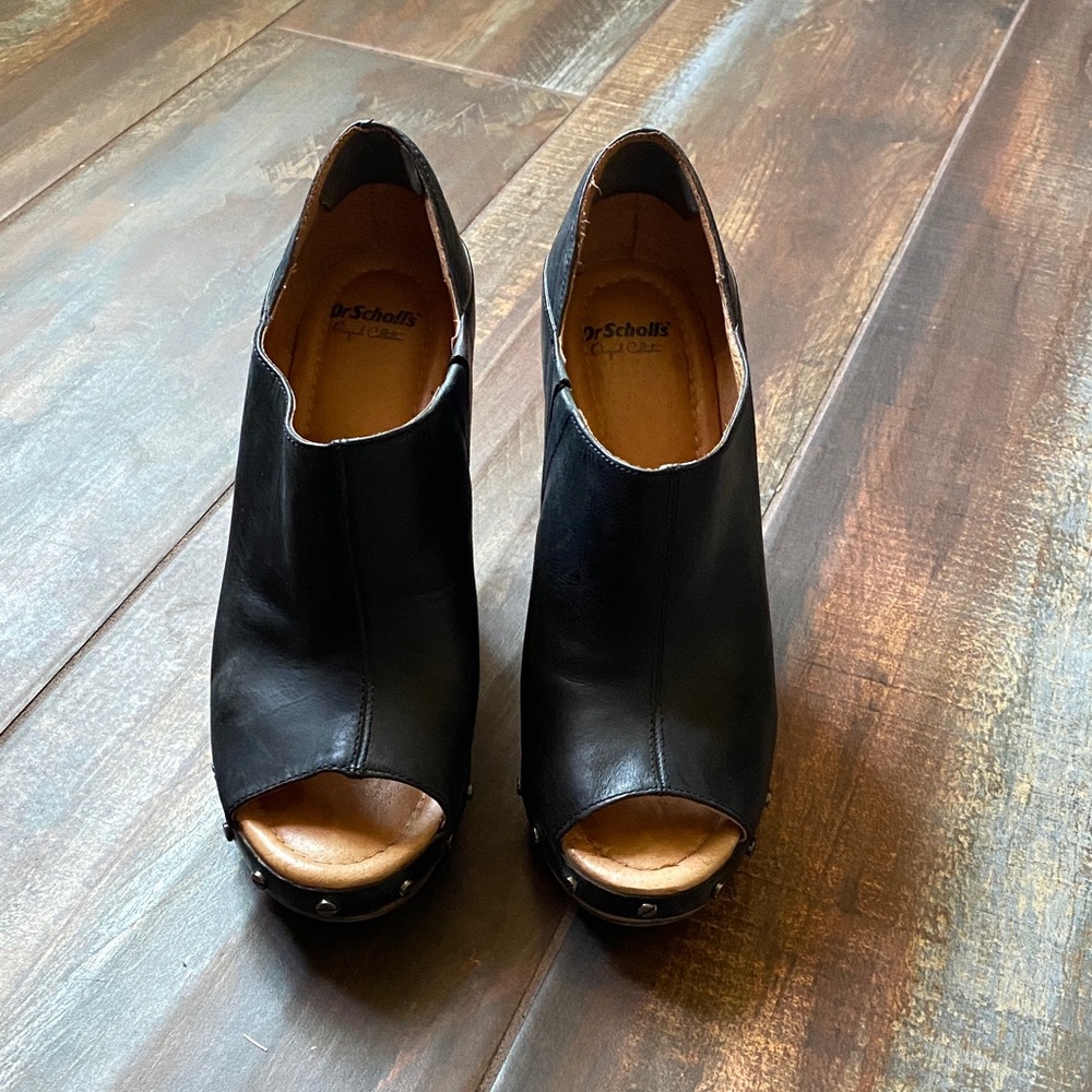 Dr. Scholl's Black Peep Toe Mules Size 7.5 M